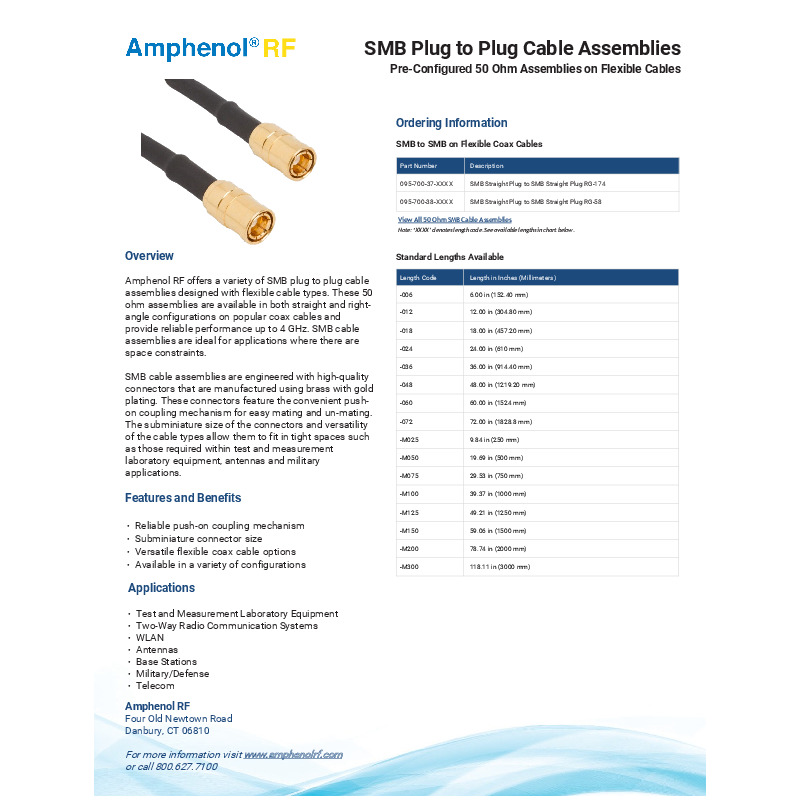 142307 - SMB Panel Mount Jack 2-Hole Flange 50 Ohm | Amphenol RF